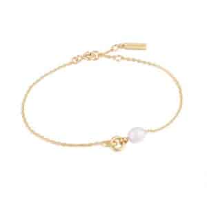 Gold-Tone Pearl Link Chain Bracelet