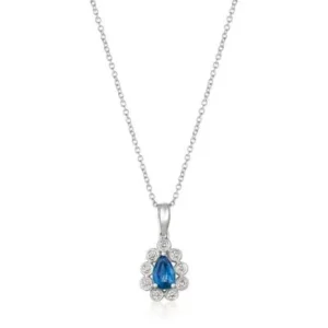 Blue Sapphire and Diamond Halo Necklace in 14 karat white gold by Le vian