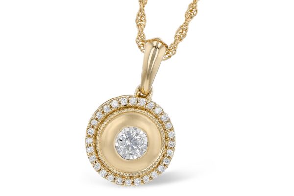Satin-Finish Diamond Halo Necklace in 14 karat yellow gold