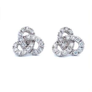 14K White Gold Trinity Knot Diamond Stud Earrings