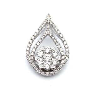One 18 karat white gold teardrop-shaped pendant with open space and 0.51 carat of round brilliant-cut diamonds