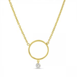 14K Yellow Gold Diamond Drop Circle Pendant Necklace