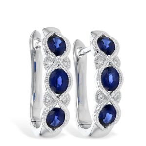 14K White Gold Blue Sapphire and Diamond Hoop Earrings by Allison Kaufman