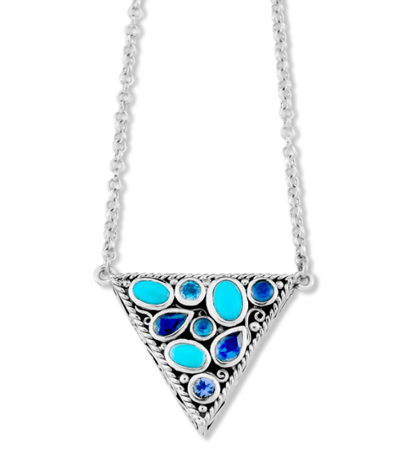Blue Gemstone Besar Triangle Necklace by Samuel B.
