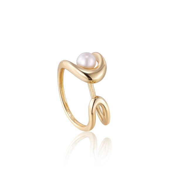 Sculpted Adjustable Pearl Ring in 14 karat yellow gold plating by Ania Haie