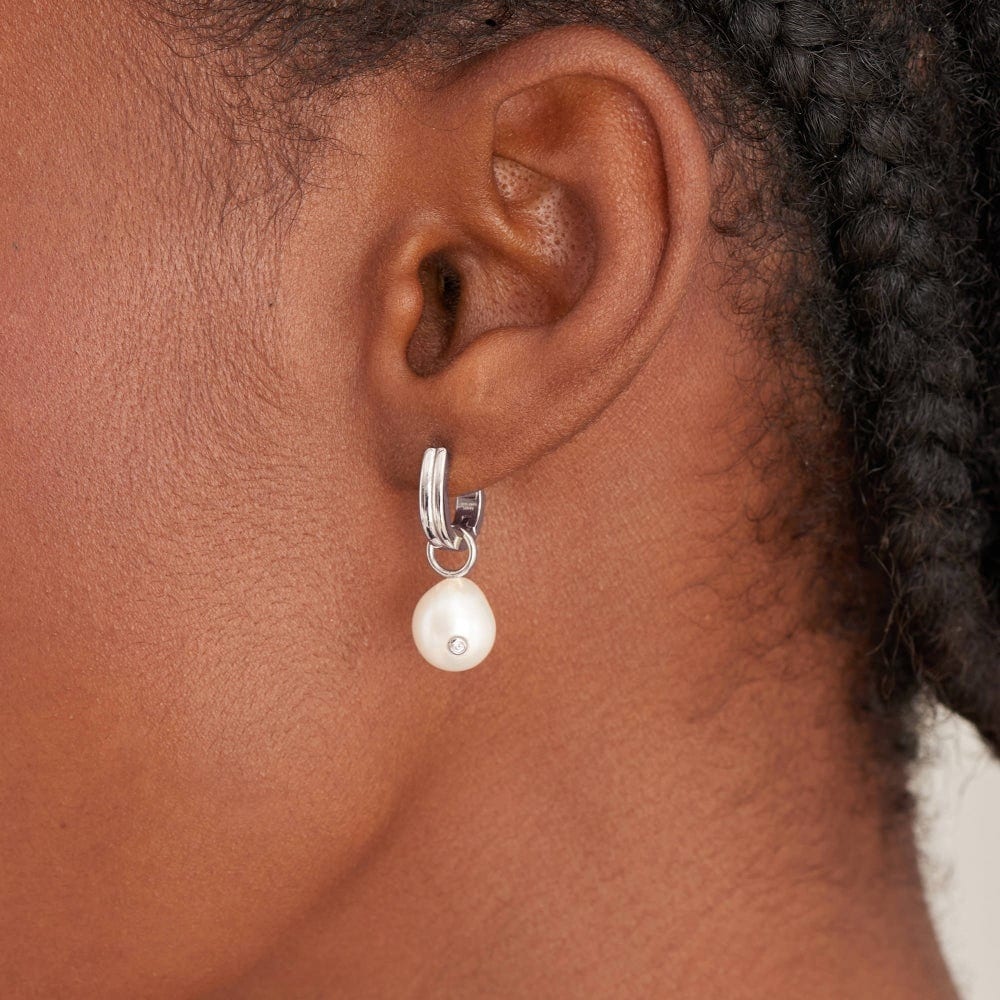 Sterling Silver Sparkle Pearl Drop Earrings by Ania Haie