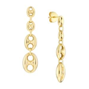 One pair of 14 karat yellow gold drop earrings with puffed mariner links in graduated sizes