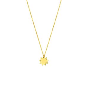 A yellow gold necklace with a mini sun charm pendant