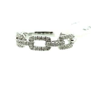 A white gold open link fashion ring set with round diamonds