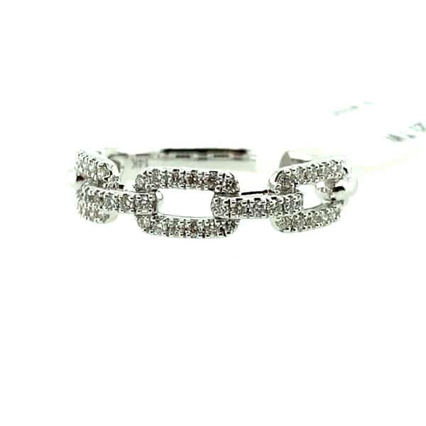 A white gold open link fashion ring set with round diamonds