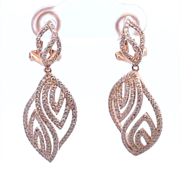 Diamond Leaf Drop Earrings in 14 karat rose gold