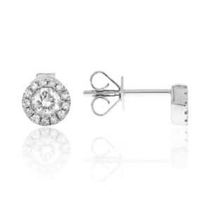 One pair of 14 karat white gold cluster halo earrings by Luvente with 0.30 carats of round diamonds