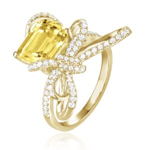 A yellow gold citrine and diamond ring from Luvente titled "The Gift Cocktail Ring"