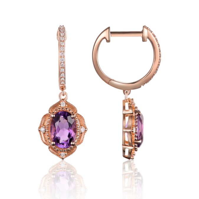 Amethyst and Diamond Moroccan Drop Earrings by Luvente