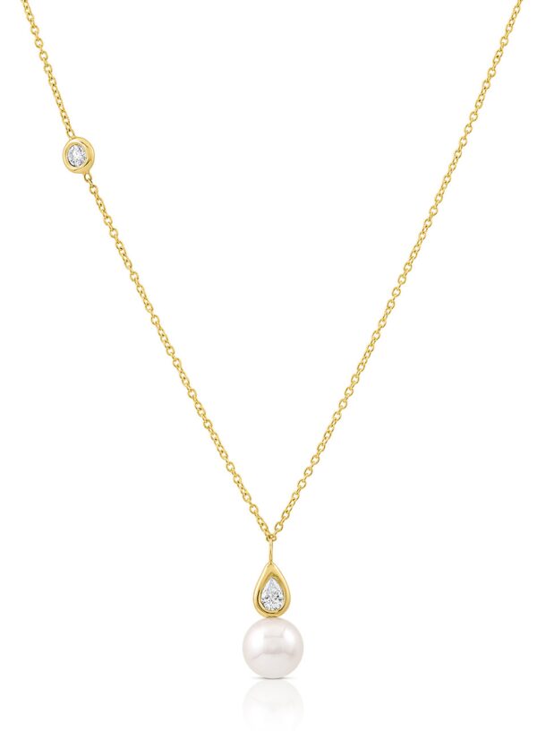 Round Akoya Pearl and Diamond Necklace in 14 karat yellow gold