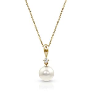 Akoya Pearl and Diamond Drop Pendant Necklace