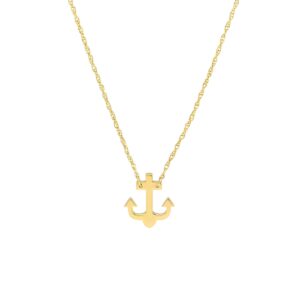 A yellow gold necklace with an anchor-shaped charm