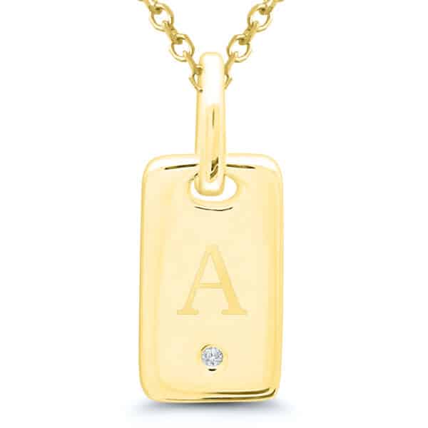 Letter "A" Diamond Dog Tag Necklace