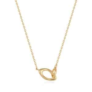 A gold-plated necklace with two wave-inspired links set at the pendant