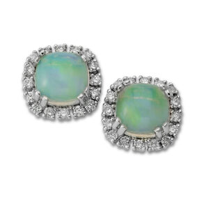 Opal and Diamond Halo Stud Earrings by Samuel B.