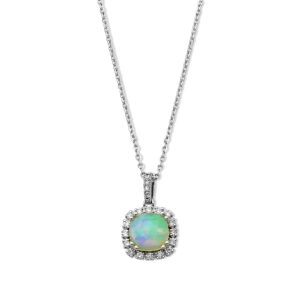 Opal and Diamond Halo Necklace by Samuel B.