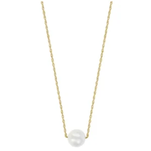 Solitaire Pearl Necklace with a white freshwater pearl on a 14K gold rope chain.