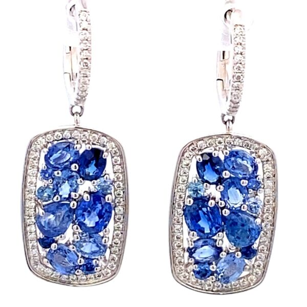 Blue Sapphire and Diamond Drop Earrings by Bellarri