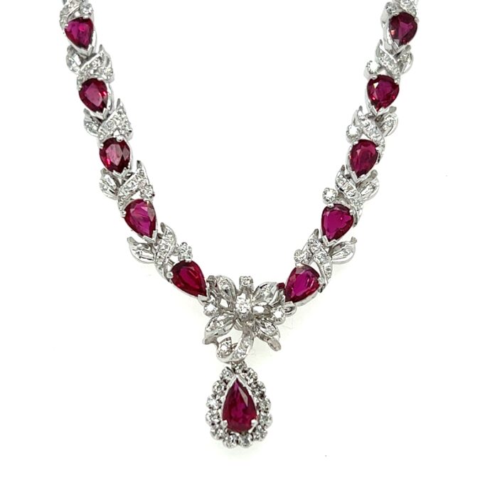 Estate Ruby and Diamond Lavalier Necklace