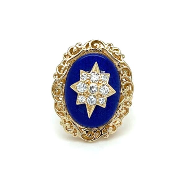 Estate Blue Enamel and Diamond Star Ring