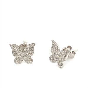 Diamond Butterfly Stud Earrings in 14 karat white gold