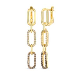 One pair of 14 karat yellow gold paperclip link dangle earrings featuring diamonds in an ombre color design