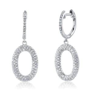 Pave Diamond Oval Drop Earrings by Shy Creation