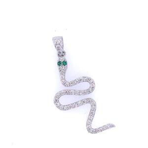 Diamond and Emerald Snake Pendant in 14 karat white gold