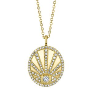 Diamond Eye Disc Necklace in 14 karat yellow gold