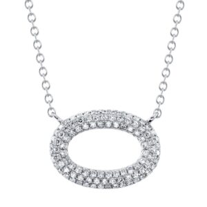 Pave Diamond Oval Necklace in 14 karat white gold