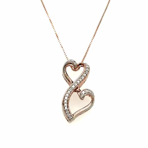 Estate Double-Heart Diamond Pendant Necklace