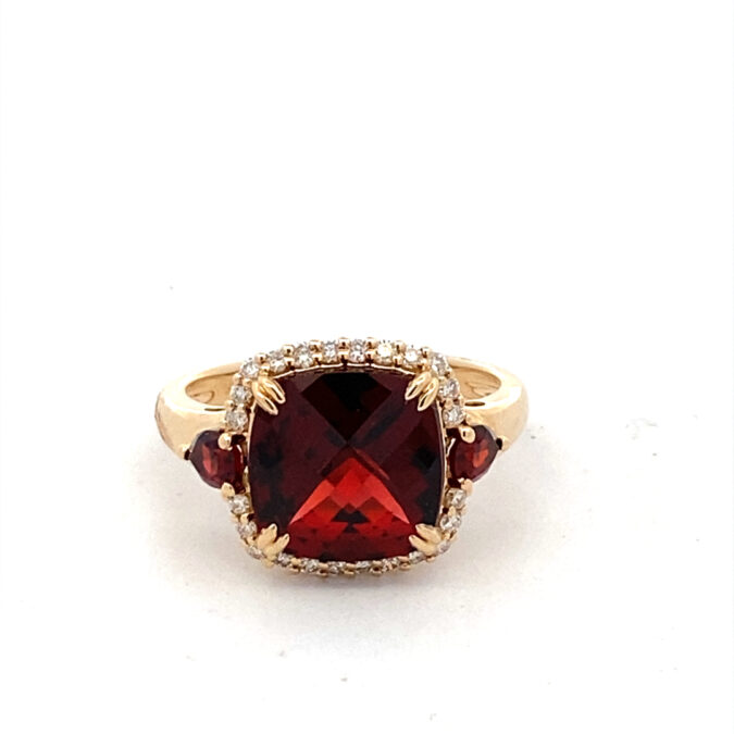 Garnet and Diamond Halo Ring by Bellarri