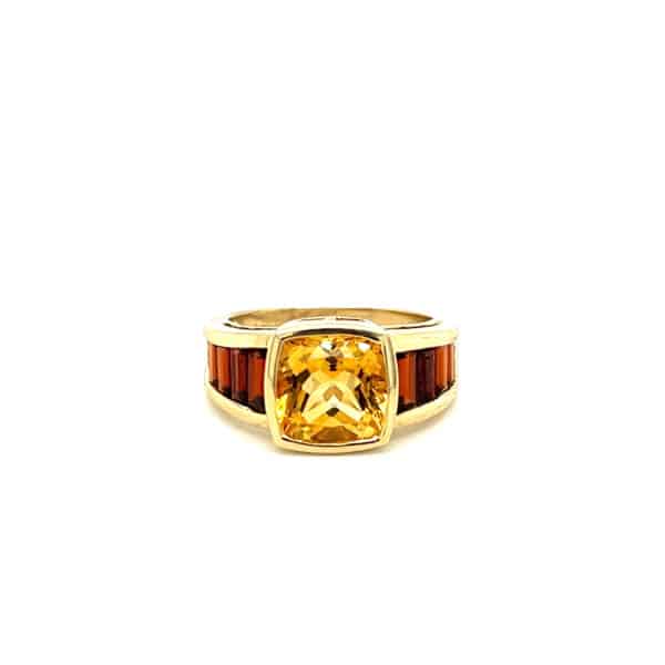 Estate Citrine and Garnet Ring in 14 karat yellow gold