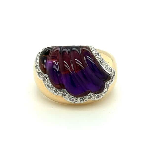 Estate Carved Amethyst and Diamond Ring