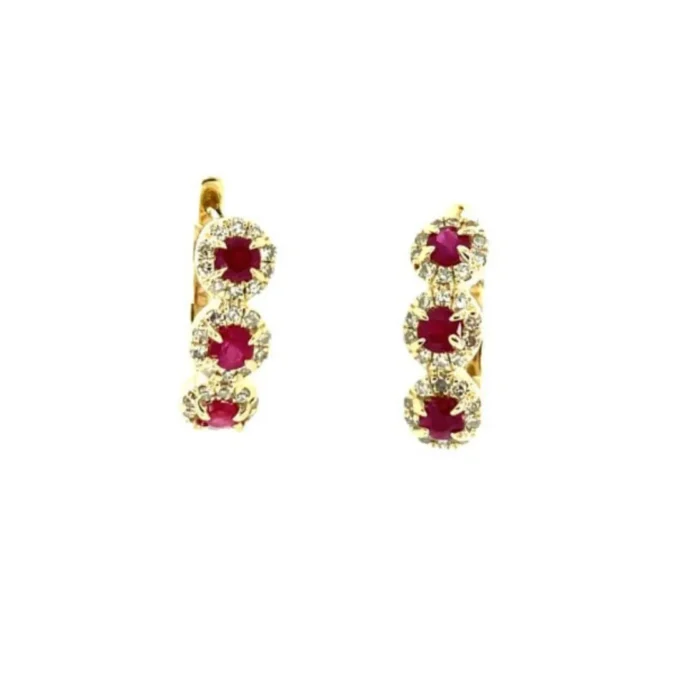 Ruby and Diamond Halo Hoop Earrings by Lali