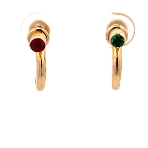 Estate Ruby and Emerald Hoop Earrings