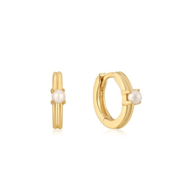 Gold-plated Solitaire Pearl Huggie Hoop Earrings by Ania Haie