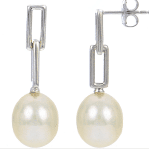 Pearl Paperclip Link Drop Earrings in sterling silver