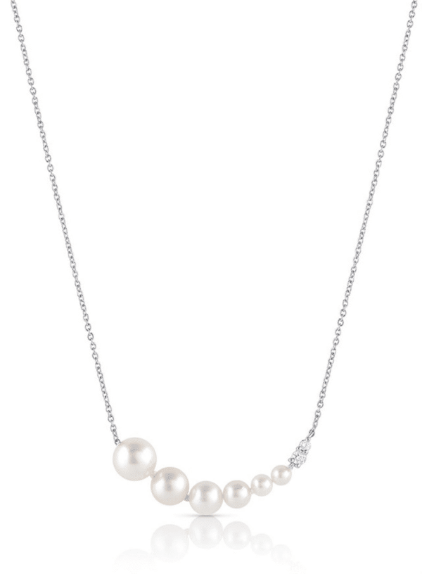 Graduated Akoya Pearl and Diamond Necklace in 14 karat white gold