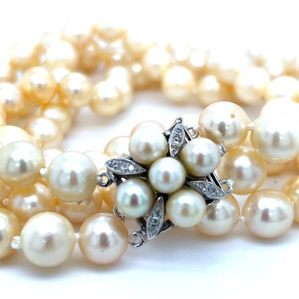 Estate Gold Pearl Double-Strand Necklace with Diamond Clasp