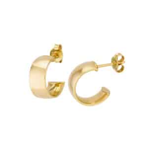 Flat Mini Hoop Earrings in 14 karat yellow gold with friction posts and backs