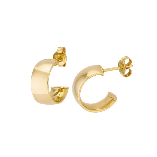 A pair of 14 karat yellow gold mini hoop earrings with post closures