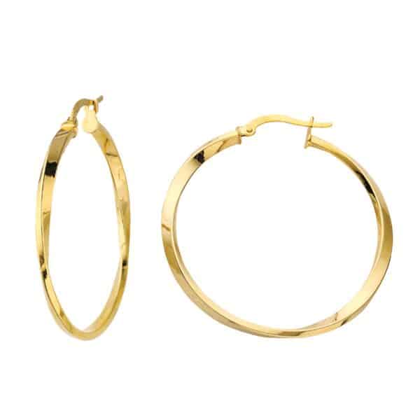 A pair of 14 karat yellow gold twist hoop earrings