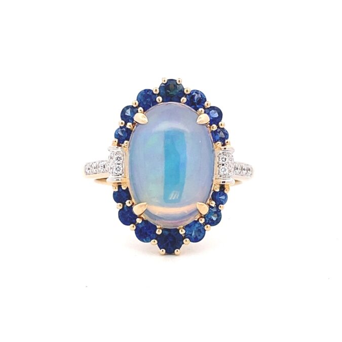 Opal, Blue Sapphire, and Diamond Athena Ring by Bellarri