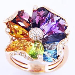 Multi-Gemstone and Diamond Flower Ring by Bellarri